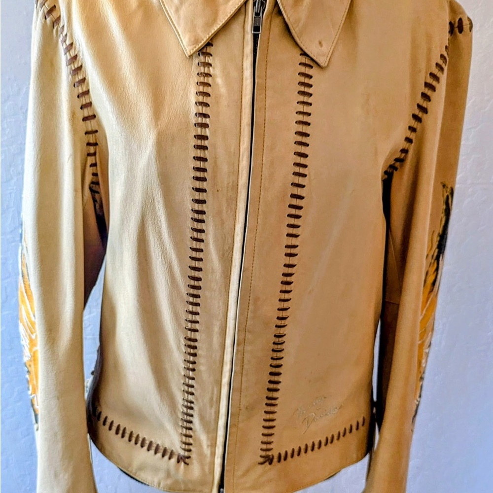 Harley-Davidson Tan Leather Jacket with Modern Stitching